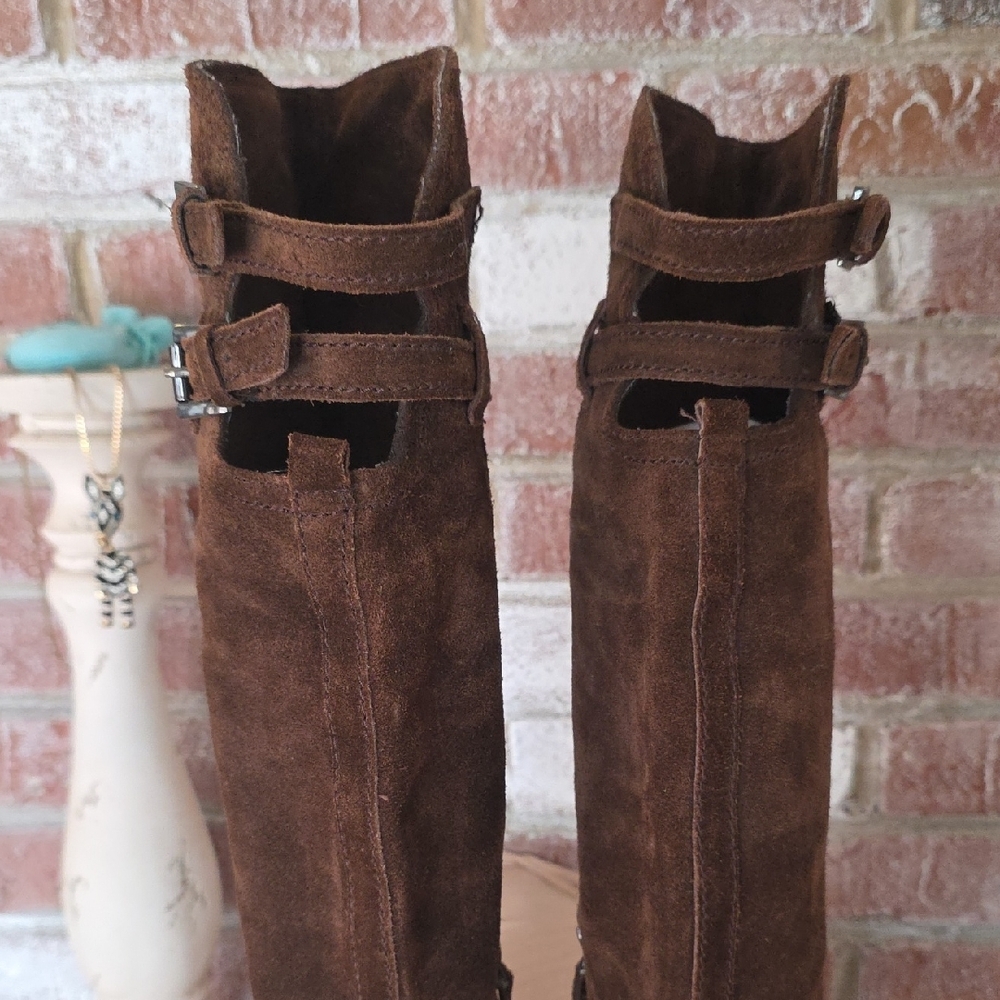 Brown Suede Knee-High Boots - Picture 15 of 16
